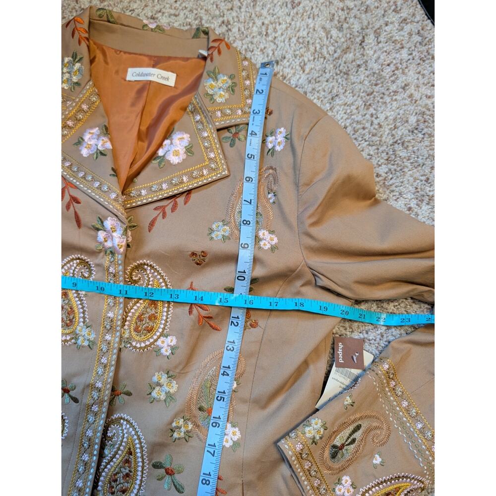 Coldwater Creek Jacket Womens 12 Tan Paisley Floral Embroidered Riding Coat NWT - Picture 11 of 16
